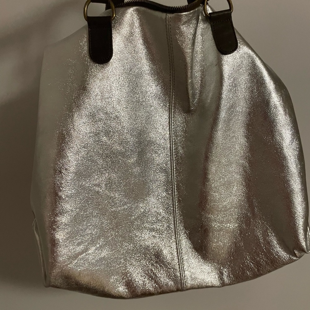 Silver/Metalic genuine leather bag